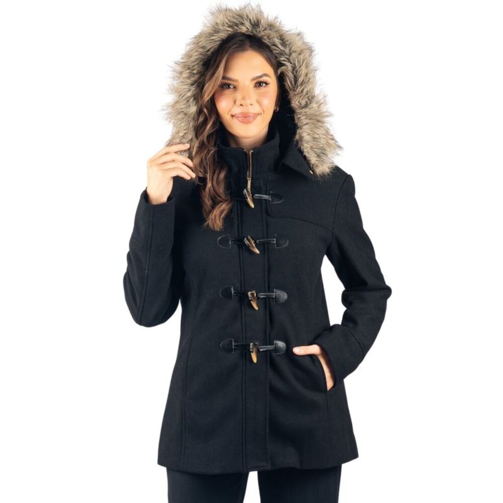 Alpine Swiss Duffy Womens Hooded Parka Fur Trim Wool Coat Toggle Button Jacket